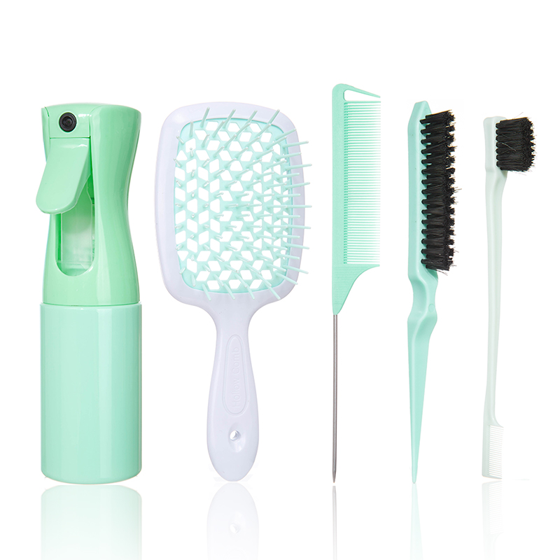 5 unids/set cepillo para desenredar el cabello, cepillo para peluca rosa, peine de cola de rata curvada, cepillo para el cabello con borde, cepillo para el cabello rizado, suministros de peluquería: Morado