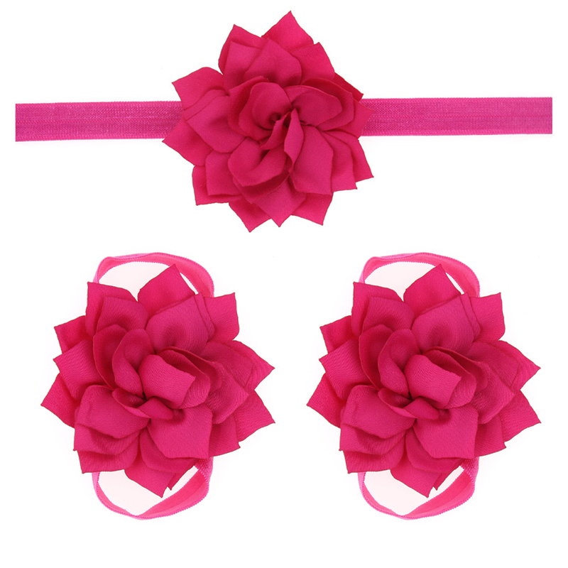 Sandalias de bebé con flores para cubrir zapatos descalzos, lazos de flores, zapatos de primeros pasos para niños, conjunto de diadema, accesorios de fotografía KFA11: KFA11-rose