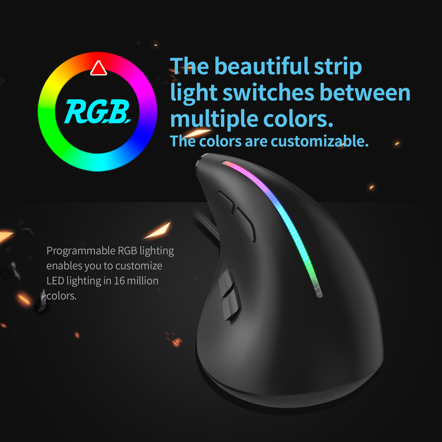Przewodowa mysz do gier JOMAA RGB pionowa ergonomiczna mysz 9-przyciskowa programowalna mysz 12800 DPI dla graczy komputer laptop