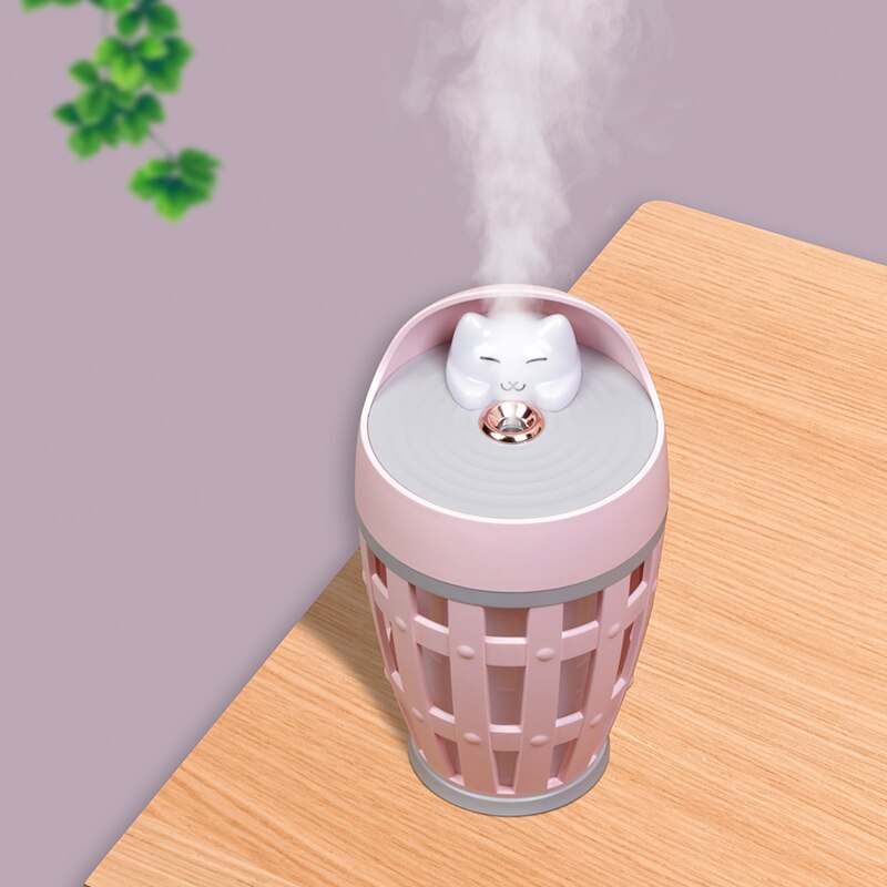 Humidificador de aire de gato feliz, difusor ultrasónico de Aroma con USB, fabricante de niebla con luz colorida para el hogar y el coche, 260ML