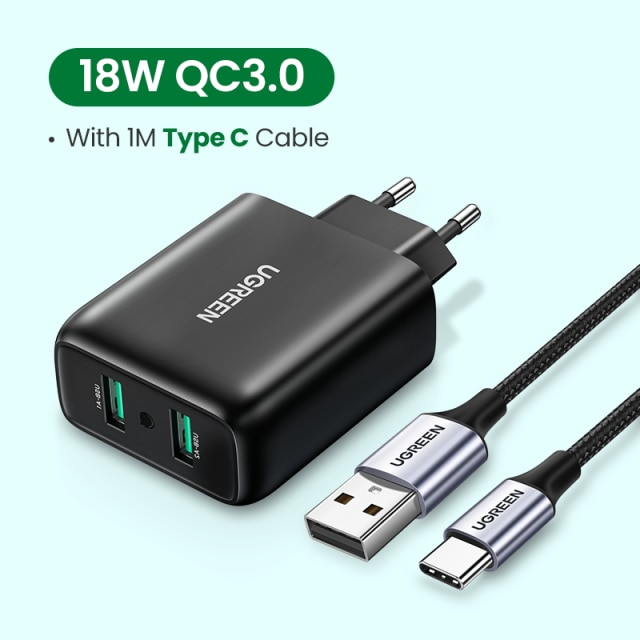 UGREEN Quick 3.0 Charge caricabatterie USB QC3.0 caricabatterie rapido per Xiaomi Samsung iPhone USB Wall EU Adapter caricabatterie per telefono cellulare: 2 Ports With Cable