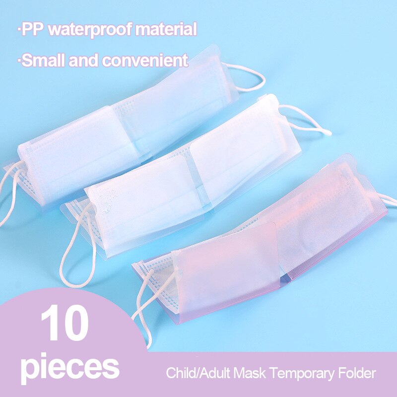10 PCS PP Mask Storage Folder Foldable Temporary Storage Box Portable Plastic Bag Safe Storage Box Unisex Mask Storage Clip