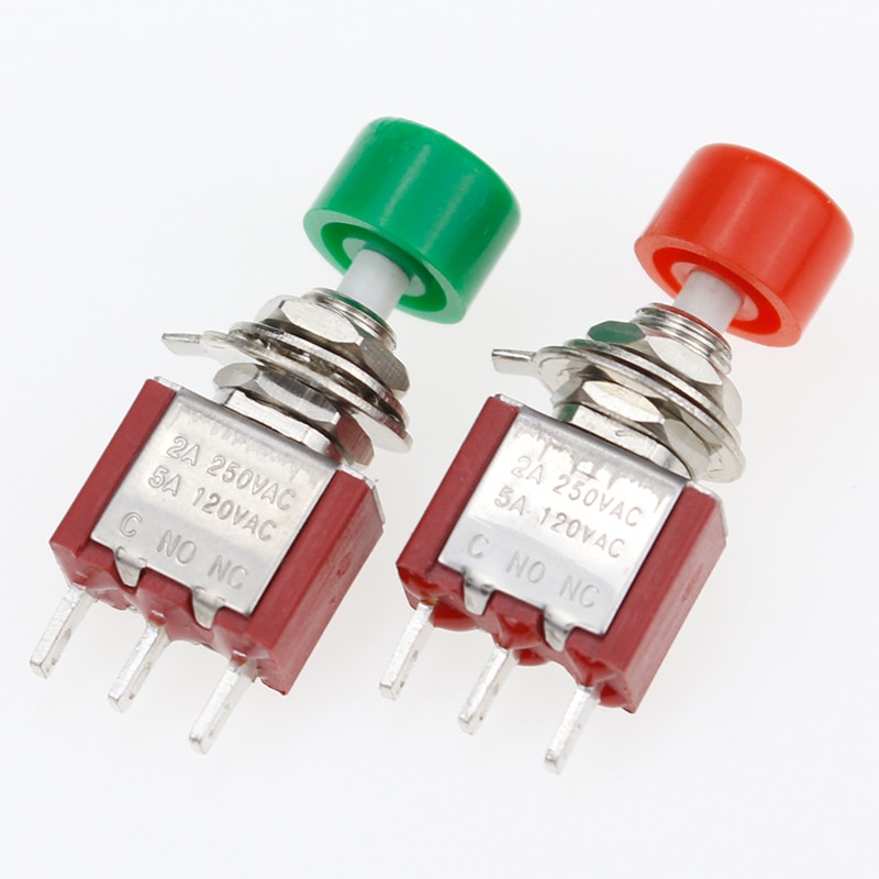 5 pièces 3Pin C-NO-NC 6mm Mini bouton poussoir de retour automatique momentané ON-(ON) 2A 250VAC/5A 120VAC interrupteurs à bascule