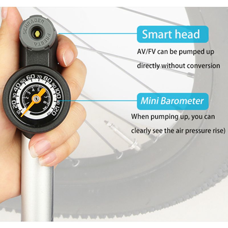 Giyo Smart Valve Cycling Mini Hand Pump Schrader Presta MTB Road Bike Clever Valve Inflator Bicycle 120psi T-handle with Gauge