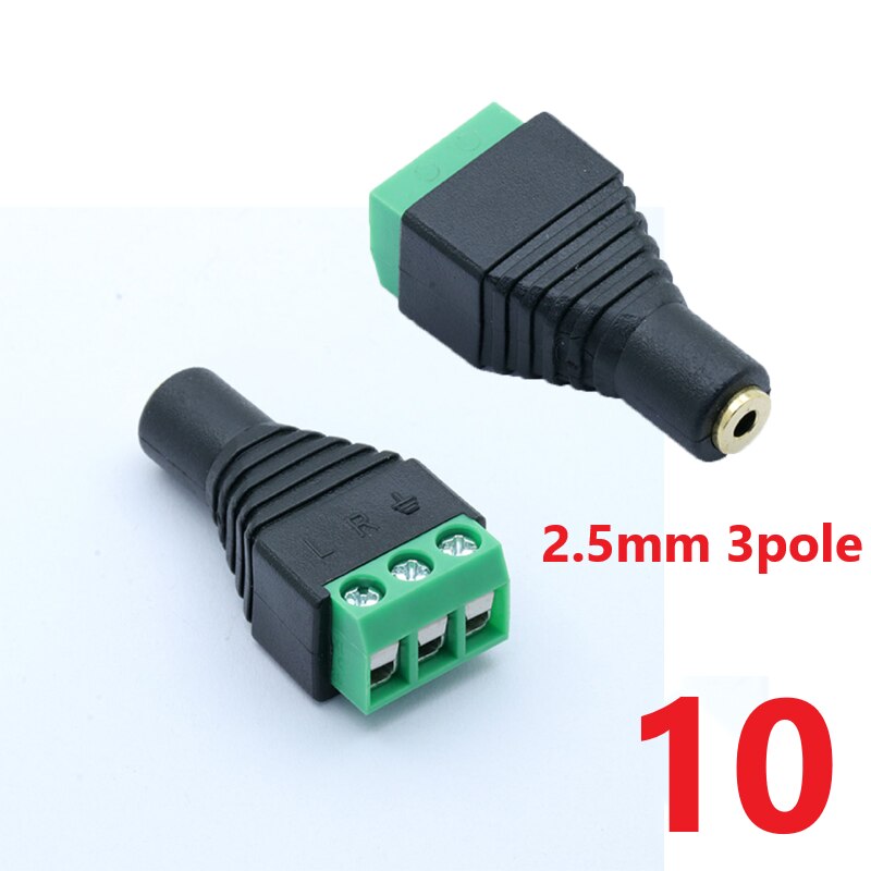 2.5mm 3.5mm 6.35mm 3/32 " 1/8 " 1/4 " jack stereo hane hona video av balun skruv 2 poler 3 poler 4 poler terminal kontakt kontakt: 2.5mm 3 polig hona