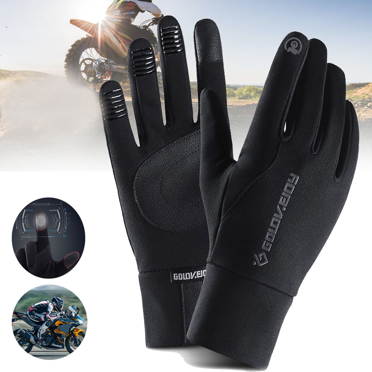 Motorcykel handsker varm vinter vandtæt vindtæt guante motor skærm fuld finger handske motocross motorcykel handsker