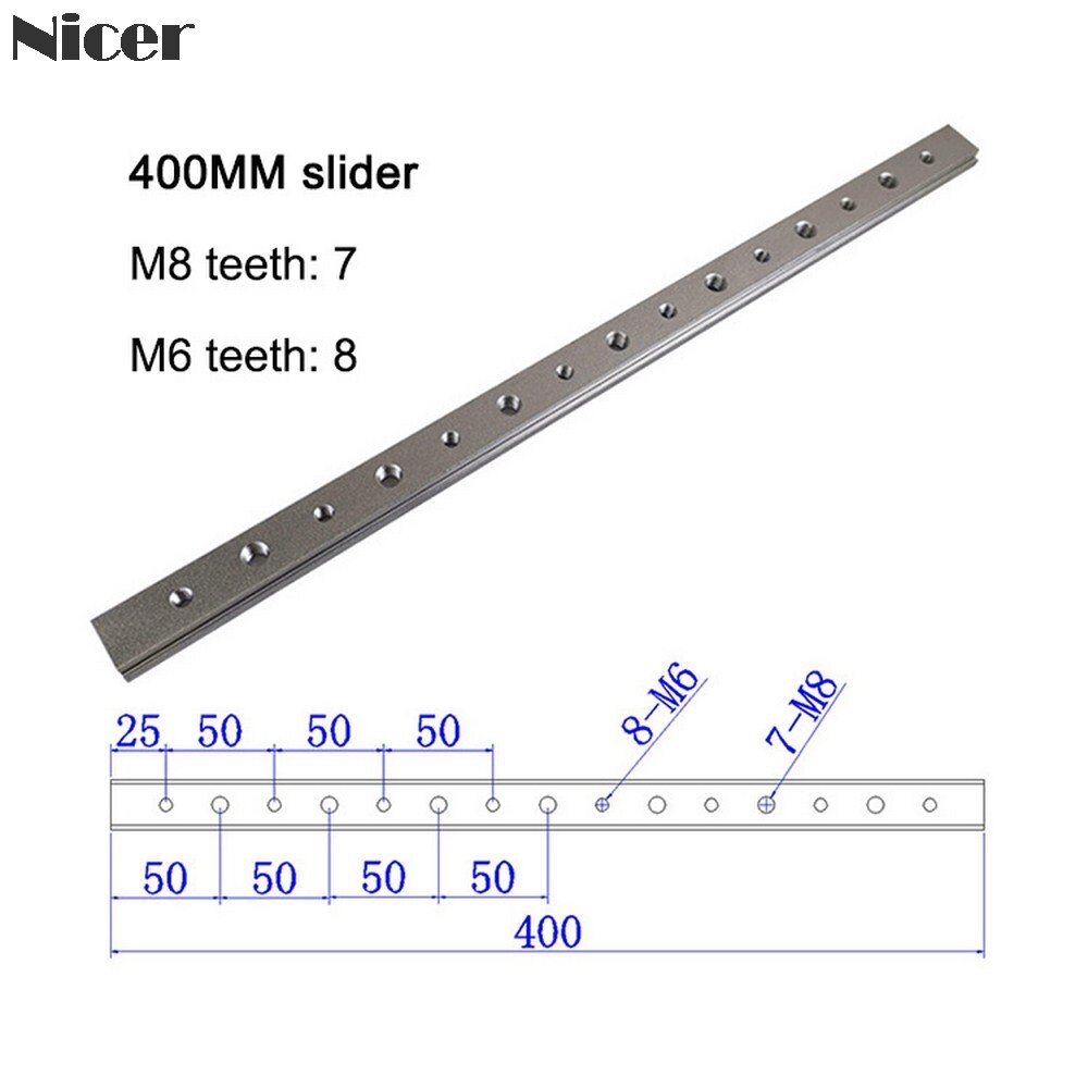 Écrou coulissant t-track M6/M8 en alliage d'aluminium, écrou à fente en T pour gabarits de Type 30/45, fixation par vis, outils pour le travail du bois: 400mm slider