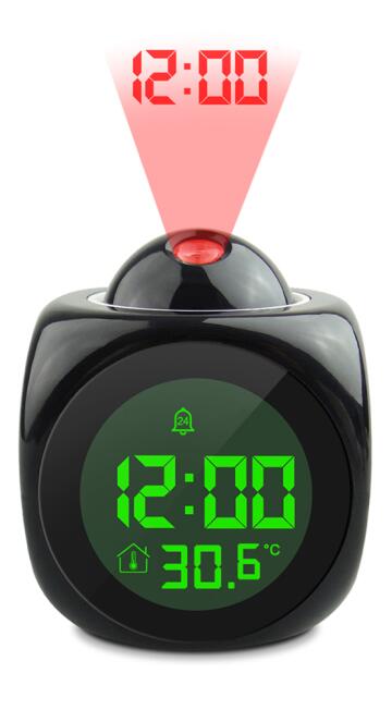 Digital LED Time Projector Wake Up Clock Glow in the Dark Toy Weather Station Temperature Thermometer Voice Report Calendar: Black
