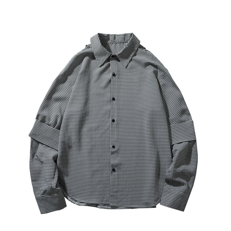 Camisa a cuadros masculina informal de manga larga de empalme para hombre estilo coreano Vintage Streetwear camisas sueltas: XL