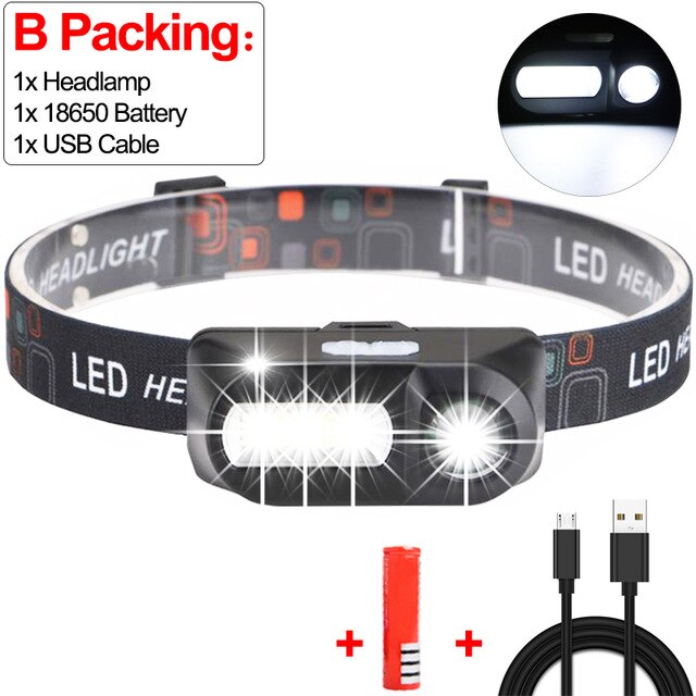 3800lm kraftige xpe+kolbe hodelykter usb oppladbar hodelykt utendørs camping usb hodelykt vanntett hodelykt  av 18650 batteri: Pakke b