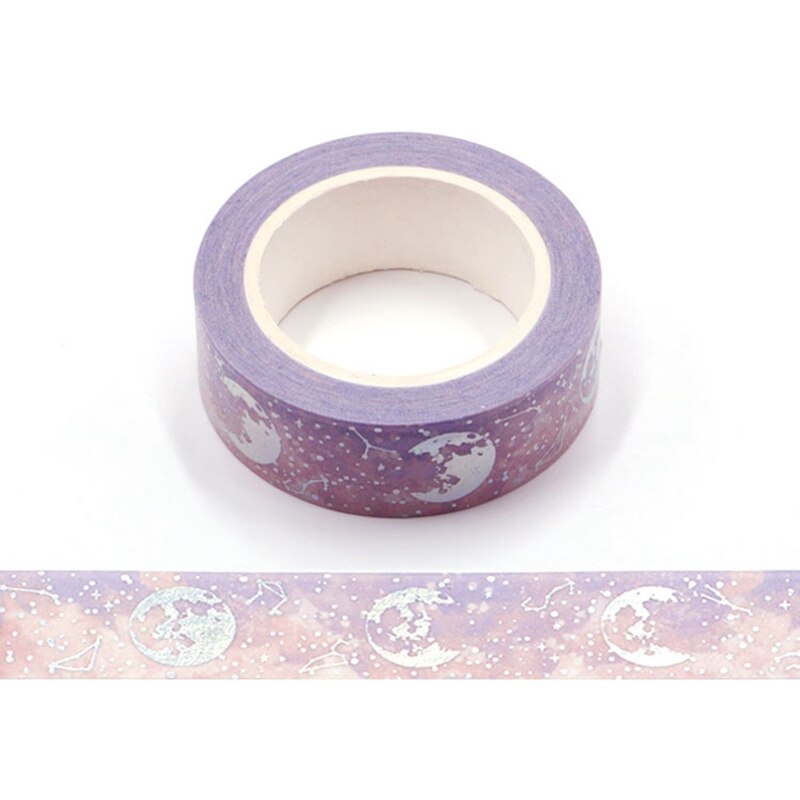 Decoratieve Bloem Sterrenhemel Maan Paars Bergen Zilver Folie Washi Tape Diy Voor Scrapbooking Fotoalbum Lijm Afplakband: NO.F29