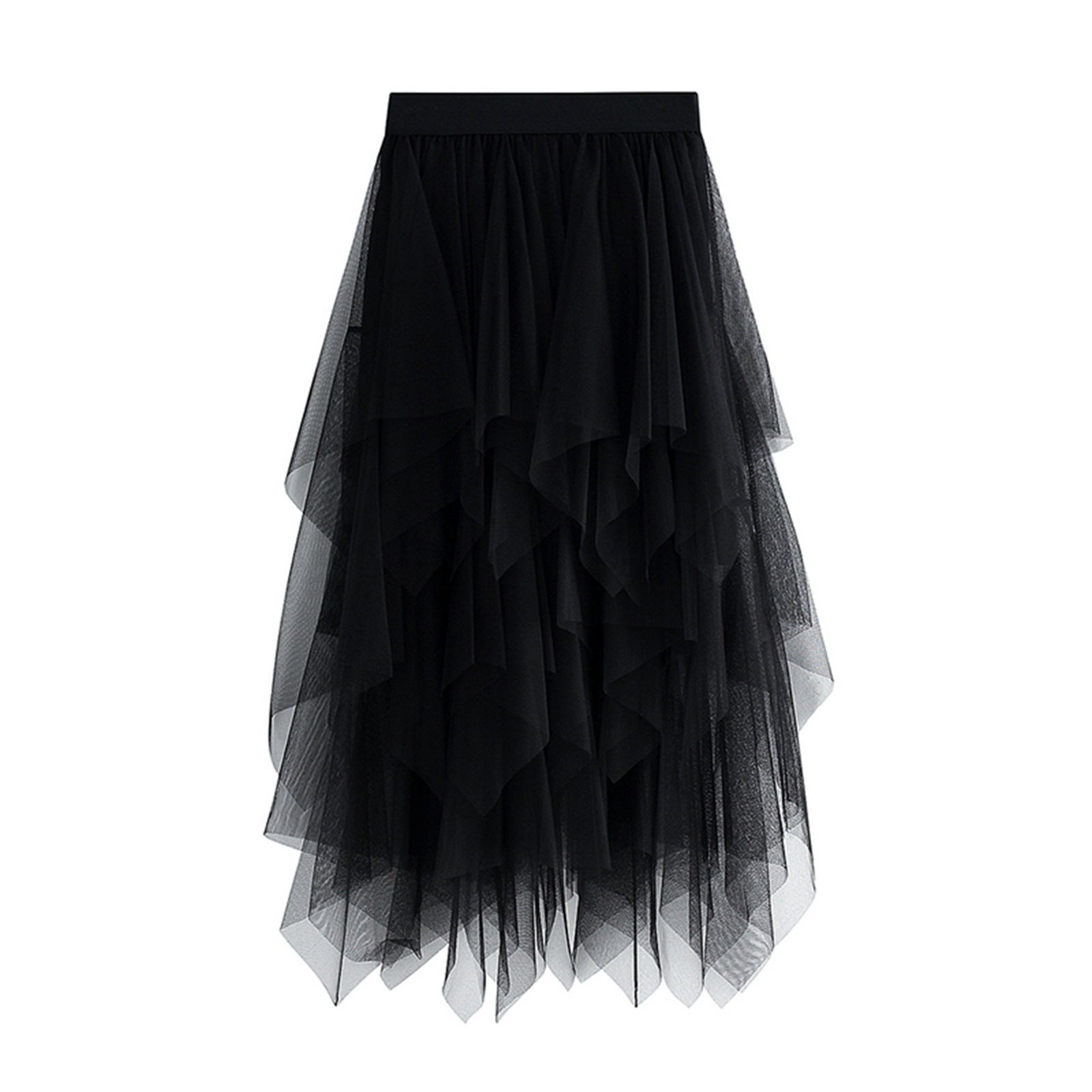 Solid Color Irregular High Waist Tulle Mesh Skirt Women Summer Party Petticoat Ball Gown Skirts: black