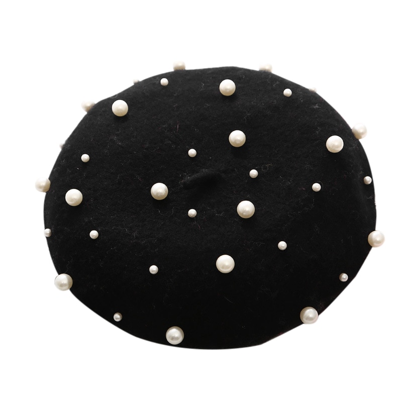 Beretă perlă pălărie pentru femei cașmir iarnă retro franceză iarnă negru roșu francez artist plat roșu galben șapcă vintage damă: Negru