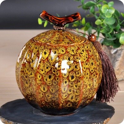 High grade ceramics furnace transmutation Porcelain Pumpkin Style tea jar ceramic tea barrel sealed tank storage tank tea caddy: B
