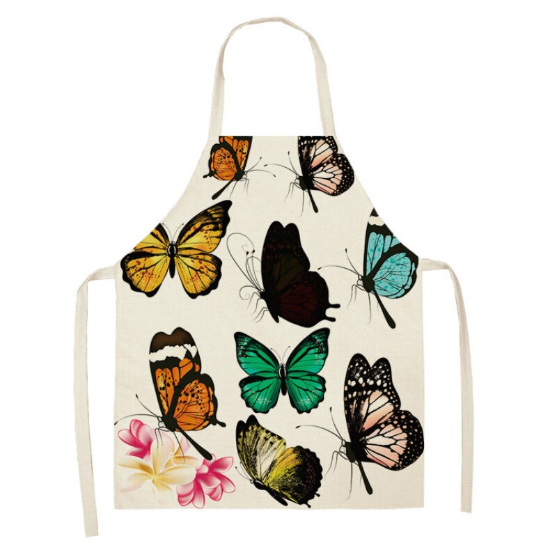 Karikatur Schmetterling Schürze Gedruckt Küche Schürzen für Frauen Baumwolle Leinen Hause Kochen Backen Taille Lätzchen Schürze Reinigung Werkzeuge: A1 / 47x38cm
