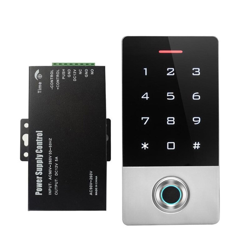with power supply Waterproof RFID Fingerprint Reader Scanner Password gate opener Door Access Control Keypad Security Entry: 12V 5A power