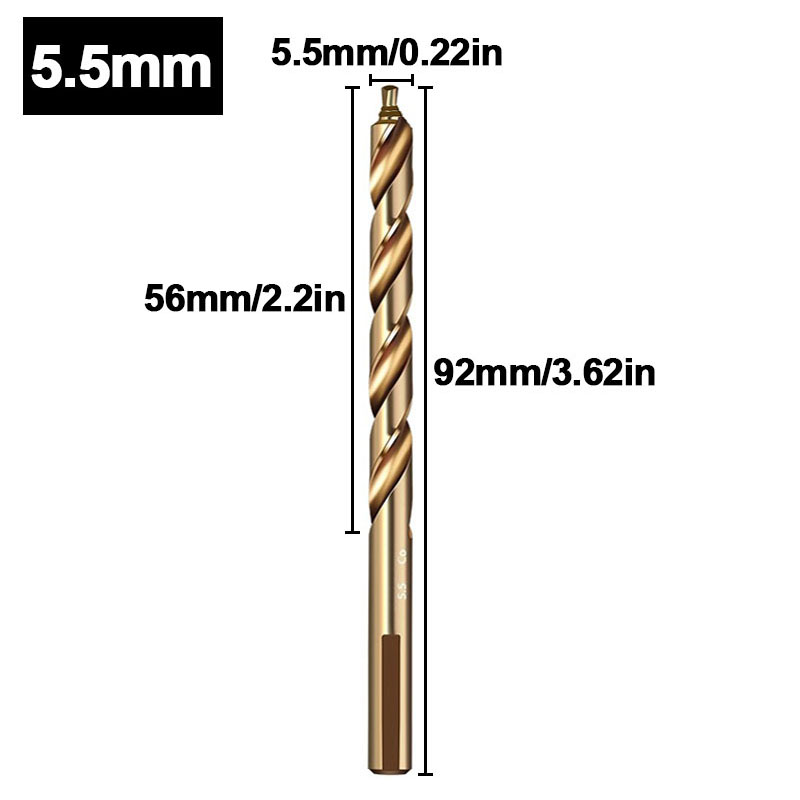Broca helicoidal escalonada de cobalto, taladro de vástago recto de acero de alta velocidad M35 (3-13 mm) para metal, acero inoxidable y hierro