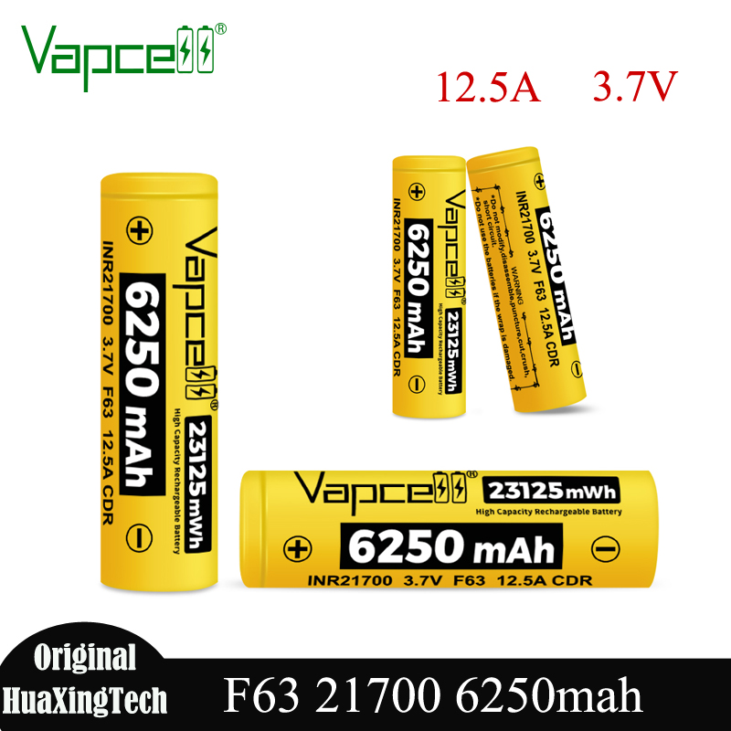 Vapcell F63 21700 Battery 6250mah 3.7V 12.5A Lithium Rechargeable INR21700 Batteries for Flashlight High Capacity Cell