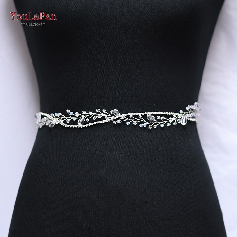 YouLaPan SH93 Kristall Gürtel für Hochzeit Kleid Gürtel Elfenbein Blume Hochzeit Kleid Schärpe Gürtel Silber Gürtel für Frauen Taille Band