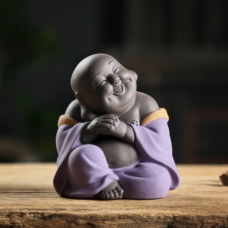 Lilla sand te kjæledyr keramiske buddha statuer kina håndverk hjemmepynt maitreya buddha skulptur teisme tilbehør: Lilla