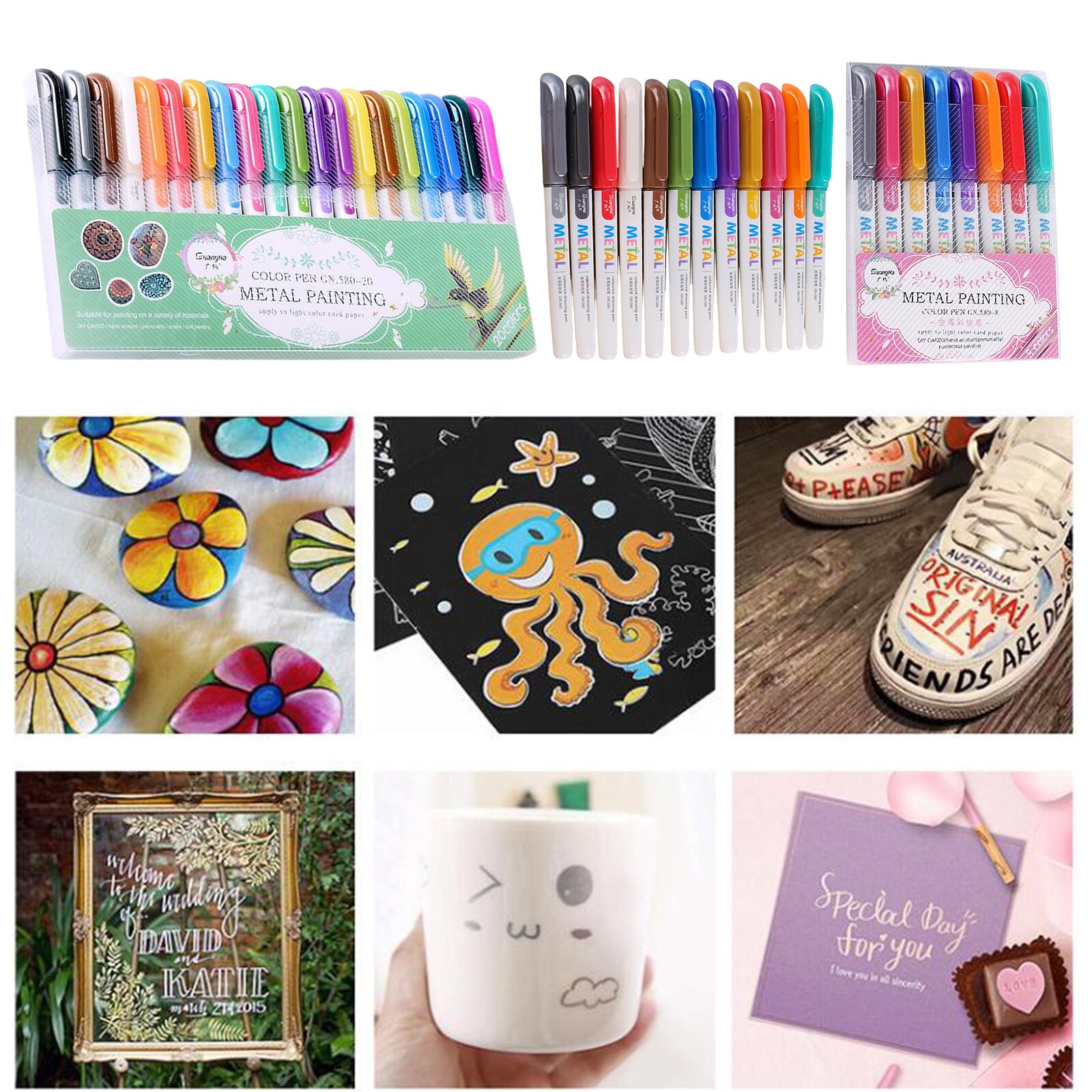 8/12 / 20x Metallic Paints Marker Pens Permanent for Metal Rock Art