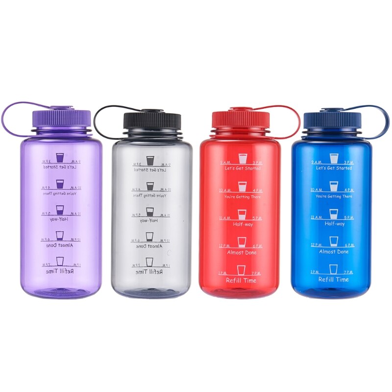 Garrafas de água dos esportes do marcador do tempo 32oz/1000ml garrafa de bebida grande volume bpa livre