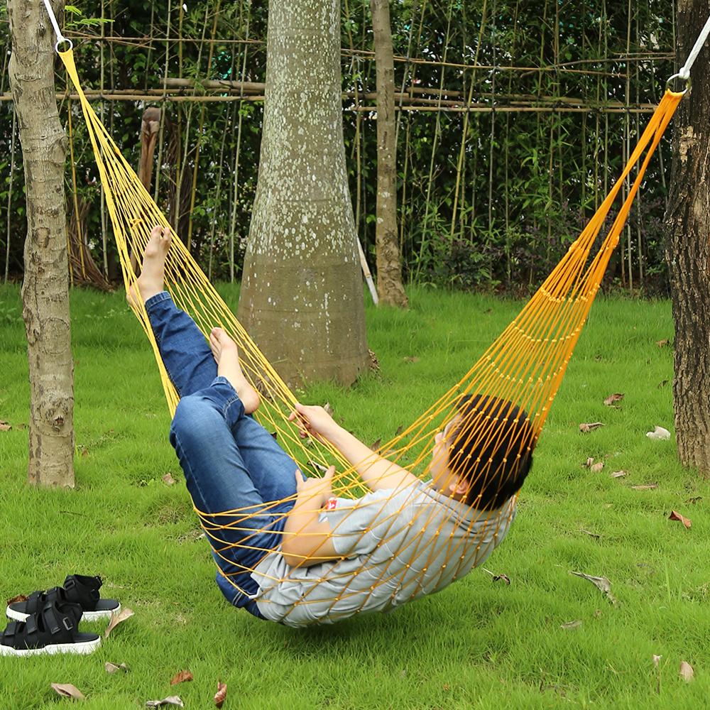 Enkelt person mesh nylon hængekøje bærbar til camping strand udendørs fritid hængende seng gynge voksne møbler ulatralight