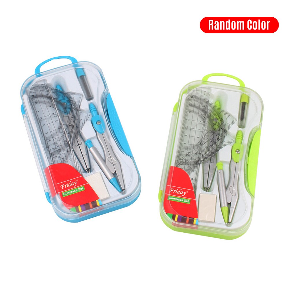 8Pcs Kompas Set Math Geometry Kit Professionele Tekening Tools Omvat Heersers Gradenboog Kompas Lood Vullingen Gum Briefpapier