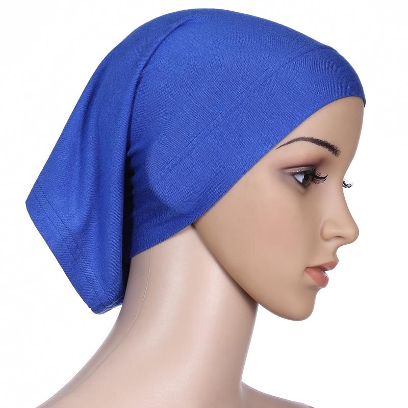 Mode Zijden Moslim Hijab Innerlijke Hijaabs Moslim Hijab Sjaal Arabische Tulband Effen Kleur Tulbanden Voor Vrouwen Hoofddoek Hoofd Sjaals: blue