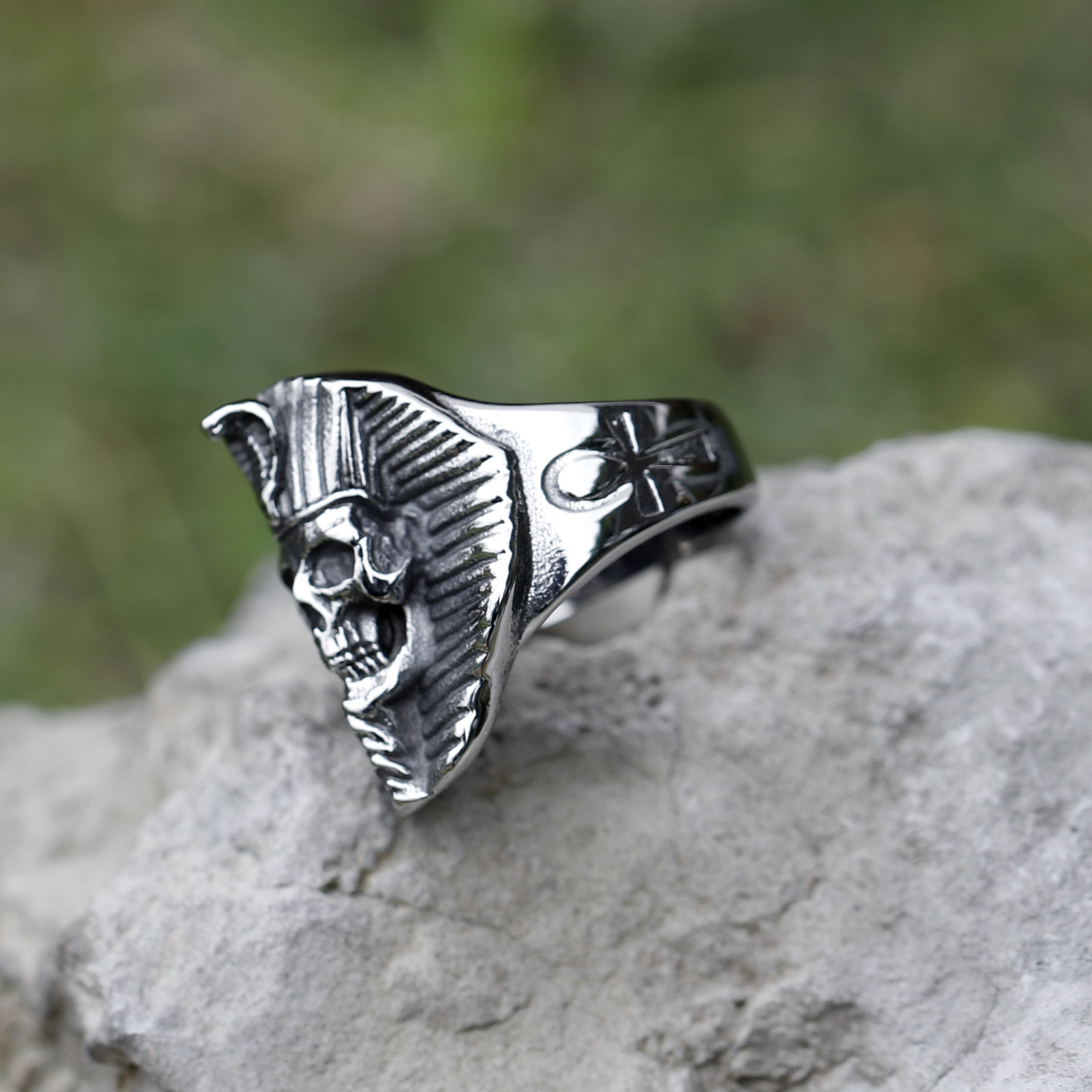 Anillos de acero inoxidable 316L para hombre, anillo de calavera de faraón egipcio para adolescentes, joyería gótica punk con cuernos, , novedad de 2022,