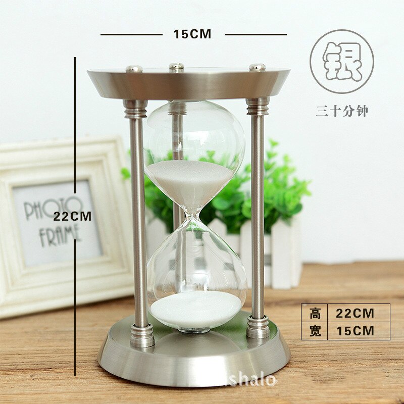 Retro metal time hourglass pendulum timer Sand Timer Wooden Hour Glass Clock Home Decoration Decor: 30 min silvery
