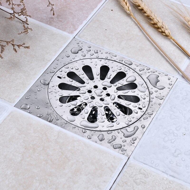 15*15 Cm Afvoerputje Rvs Balkon Badkamer Douche Drain Cover Vierkante Anti-geur Afval Roosters Drains haar Zeef