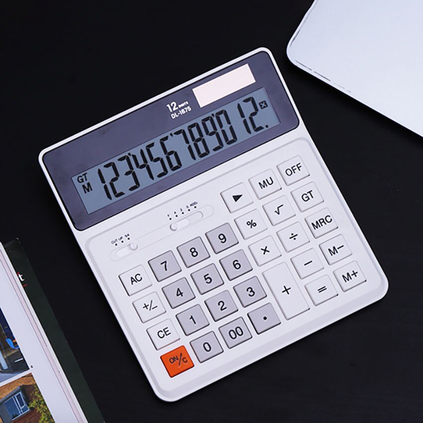 Dual Power Electronic Calculator 12 Digits 1.5V Button Battery Solar Calculator Business Office Financial Calculator Stationery