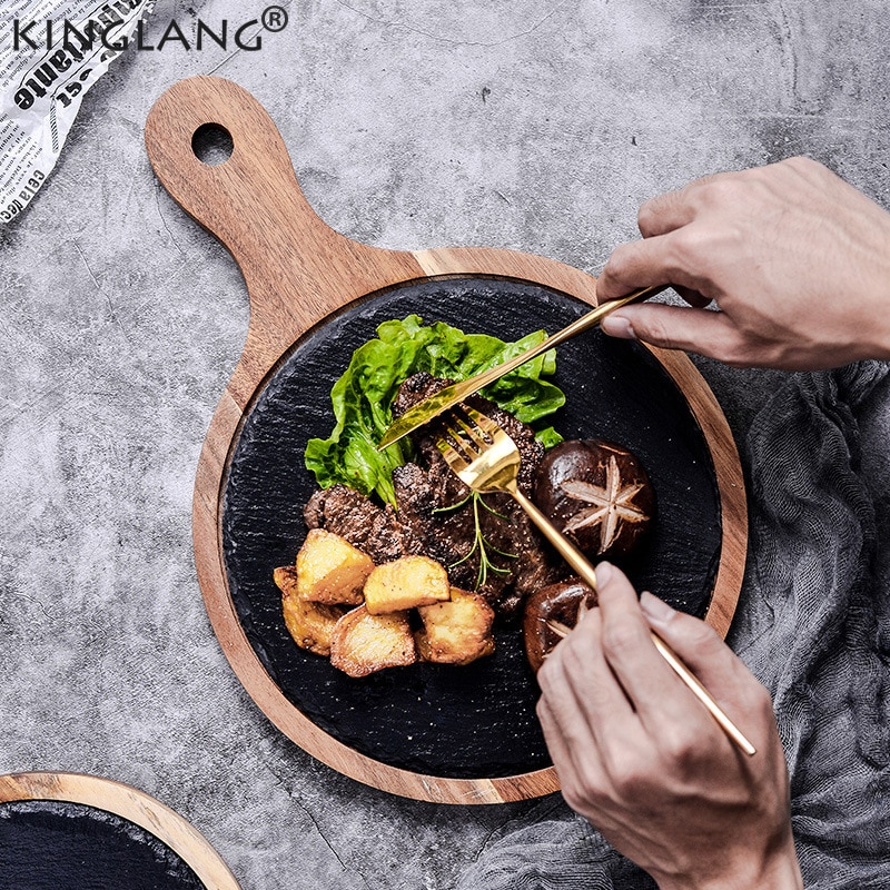 Kinglang acaciahouten pizzaplaat, westerse sushi steakplaat, restauranttaartdisplay