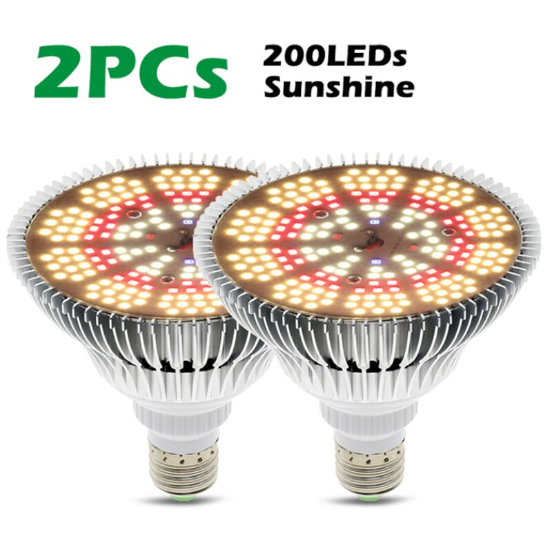 Bombilla LED de 300W para cultivo de plantas, luz de espectro completo, E27, 200 LED, para plántulas de vegetales y flores de interior, 2 uds.: 2pcs Sunshine