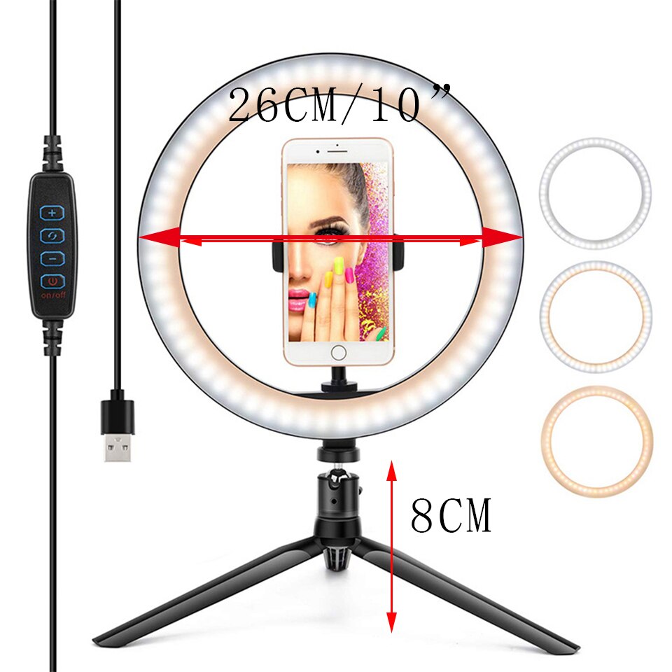 Mikrofon 26CM Fotografie Beleuchtung Ringlight Stativ Foto Led Selfie Bluetooth remote Ring Licht Telefon Lampe Live: Black