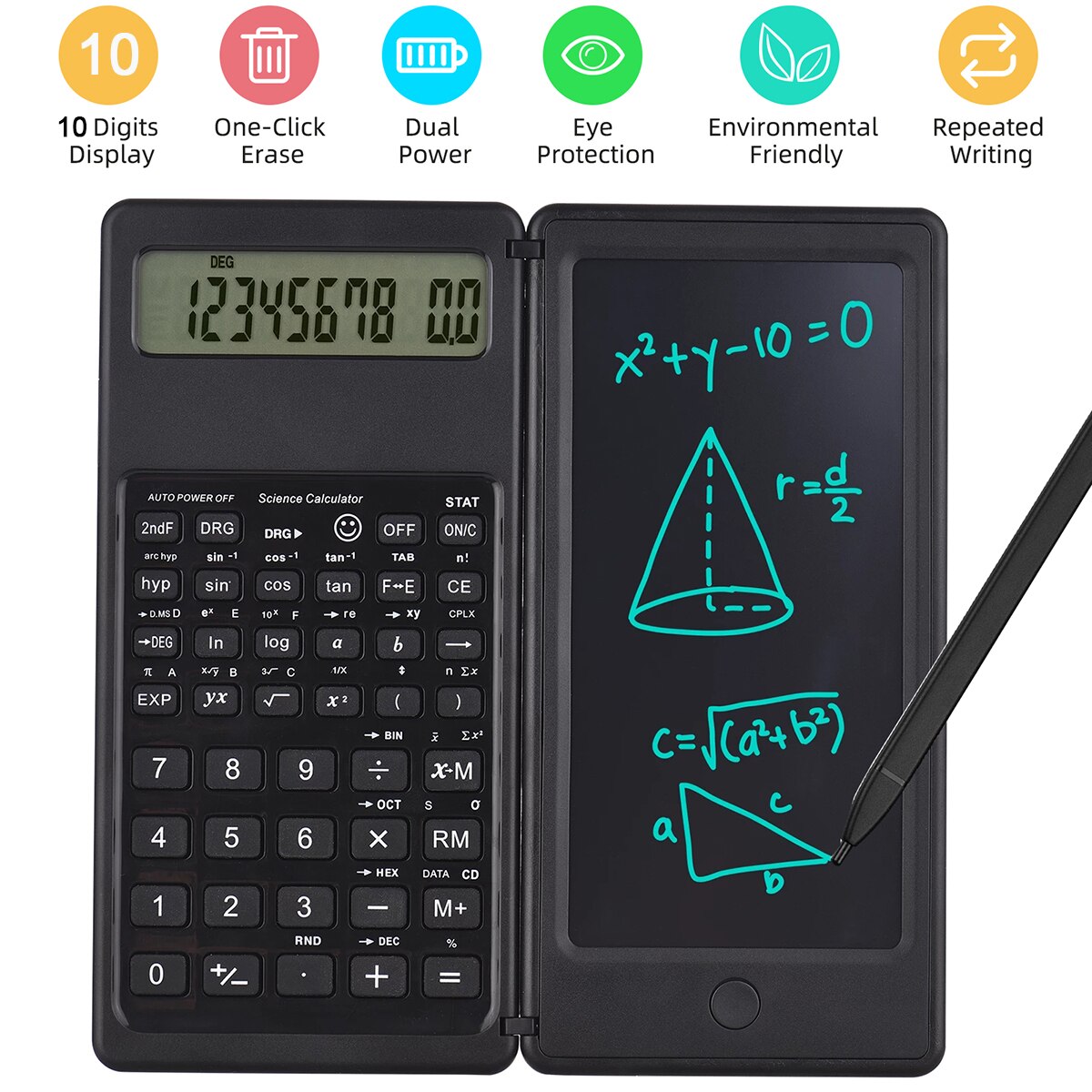 Digital Drawing Pad Large Display 10-Digit Digital with an Erasable Writing Tablet Foldable Desk Scientific Calculators: Default Title
