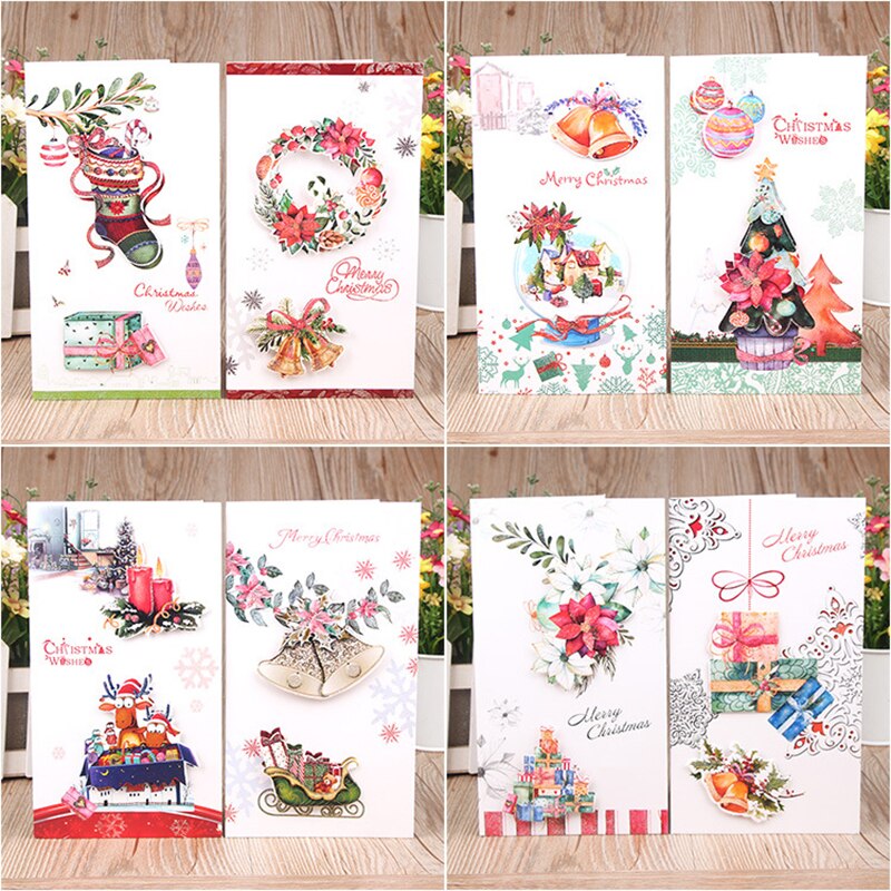 8 Pcs Creatieve Kerst Wenskaarten Nieuwjaar 3D Mini Kerstboom Wenskaarten Postkaart Kaart Xmas Party Decoratie