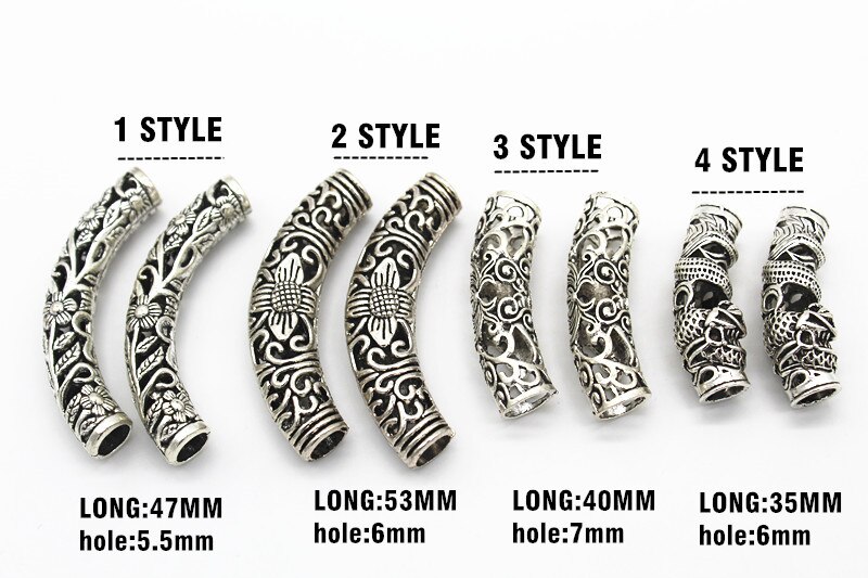 WIGTEAT 2 unids/set de rastas de pelo plateado cuentas diferentes 4 estilos anillos tubo aprox. 5,5-7mm agujero interior joyería