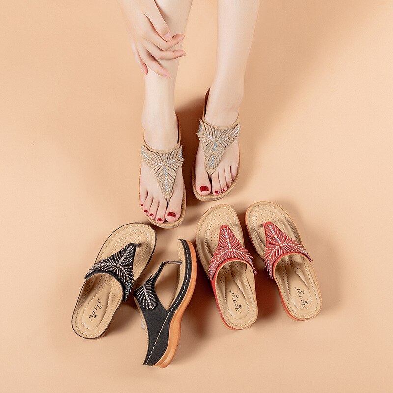 Chaussures d'été strass sandales à talons compensés string pantoufles tongs sandales de plage décontractées Sandalia ortopédica Feminina directe