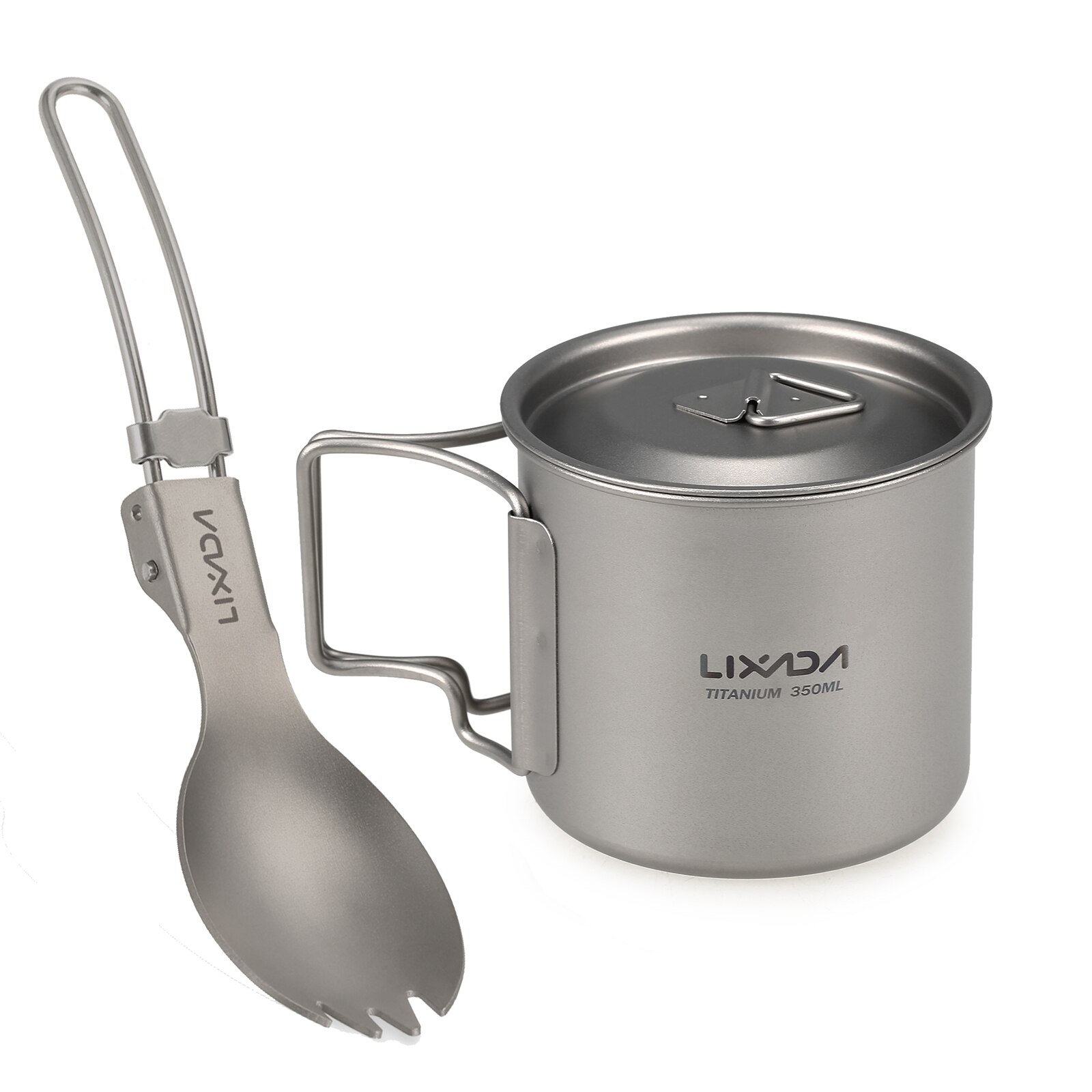 Lixada-taza de agua portátil para pícnic, taza de titanio ultraligera para exteriores, con mango plegable, 300ml / 350ml / 550ml / 650ml: 350ml Con Spork