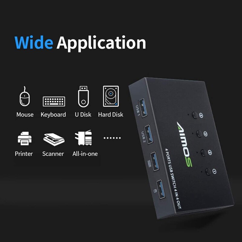 USB 2.0 Printer KVM Share Switcher Splitter Box for 4 PC Sharing Printer Keyboard Mouse KVM 4K USB HDMI Switch
