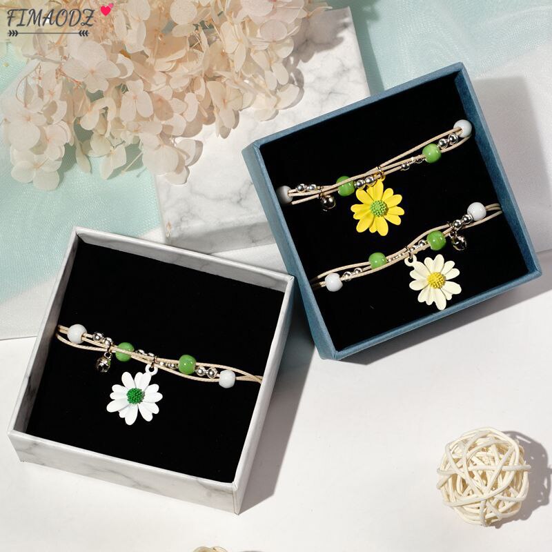 FIMAODZ Süße Blume Gänseblümchen Armbinde Perlen Getrocknete Blumen Löwenzahn Blüte Bunte Charme Armbänder für Frauen Mädchen