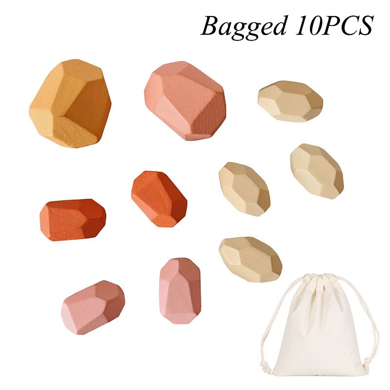 Kinderen Houten Kleurrijke Steen Jenga Bouwsteen Educatief Speelgoed Nordic Stijl Regenboog Stapelen Spel Houten Speelgoed: A-Bagged 10pcs