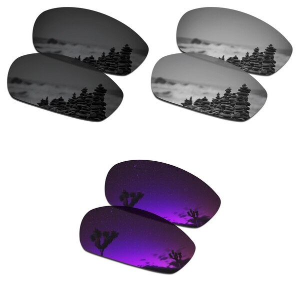Smartvlt 3 par polariserede solbriller udskiftning linser til oakley lige jakke 2007 sort & sølv titanium & plasma lilla: Default Title
