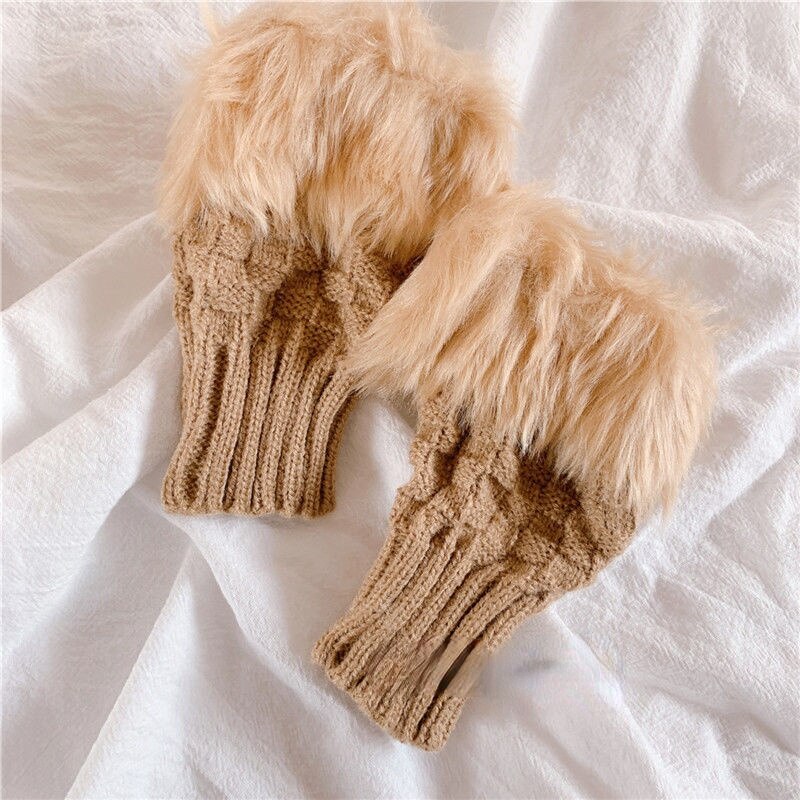 KOSAHIKI – chauffe-bras en fausse fourrure pour femme, accessoires Kawaii, doux et élastique, idéal pour l&#39;hiver, idéal pour les poignets, T2k: Light Brown