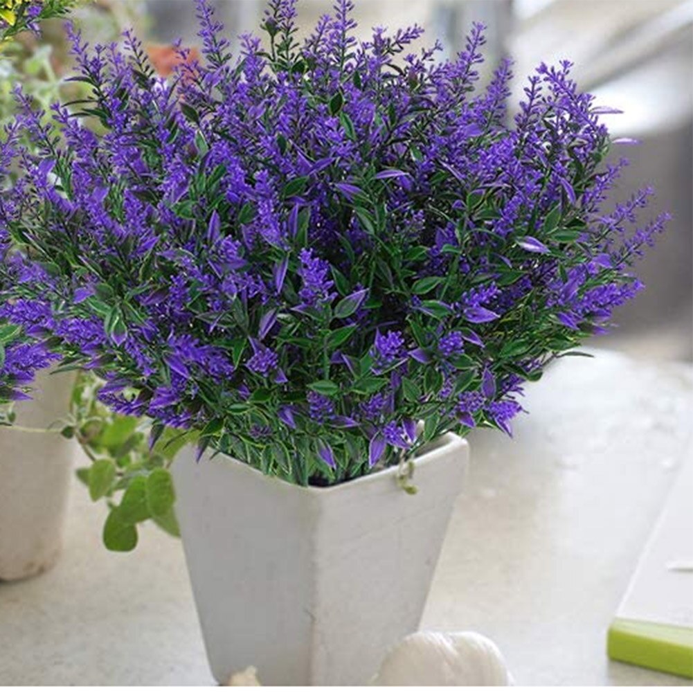 Good Healthy 6 Pcs Handmade Lavender Flowers Plants Lifelike Greenery Bushes Bouquet Home Garden Decoration