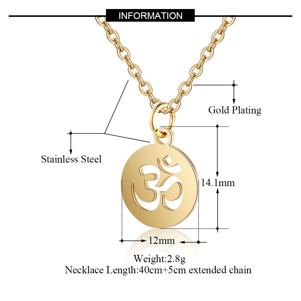 316L Stainless Steel OM Symbol Pendant Necklace Gold Steel Tone OM Yoga Long Chain Necklace Jewelry for Women Men Jewelry