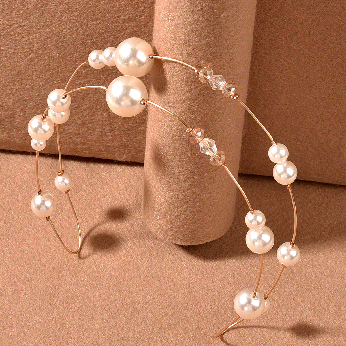 Diadema de perlas, diademas de red de cadena suave para novia, accesorios para el cabello de boda, tocado con cuentas de , joyería Noiva para mujer: Oro champán