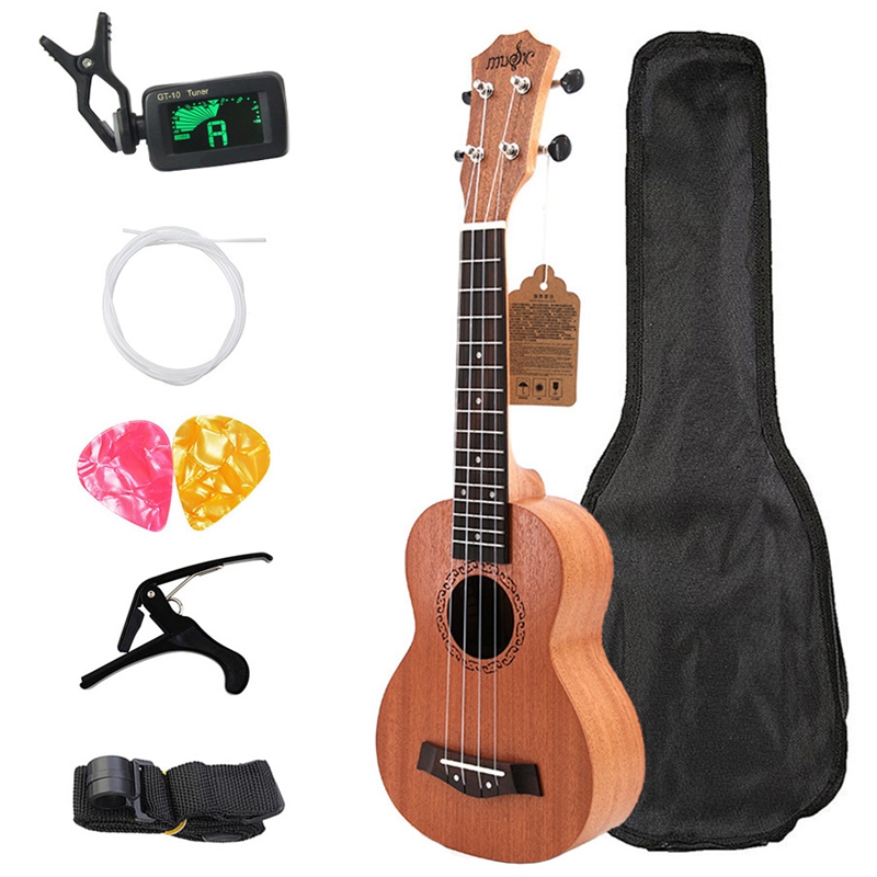 Ukelele Soprano 21 pulgadas madera de caoba principiante 4 cuerdas Mini Guitarra palisandro diapasón cuello instrumento de música: Default Title